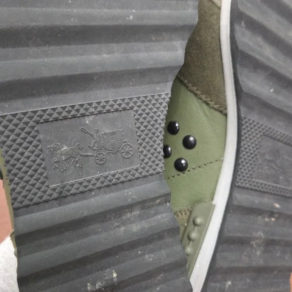 Coach Leather Olive Green Studded Sneakers Moonlight Olive womens size 8.5 EUC - Picture 11 of 14